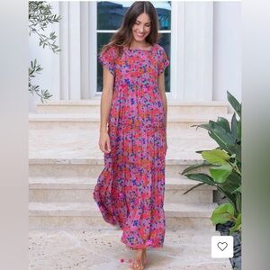 Natural Life Vibrant Pink Floral Tiered Maxi Dress 🆕